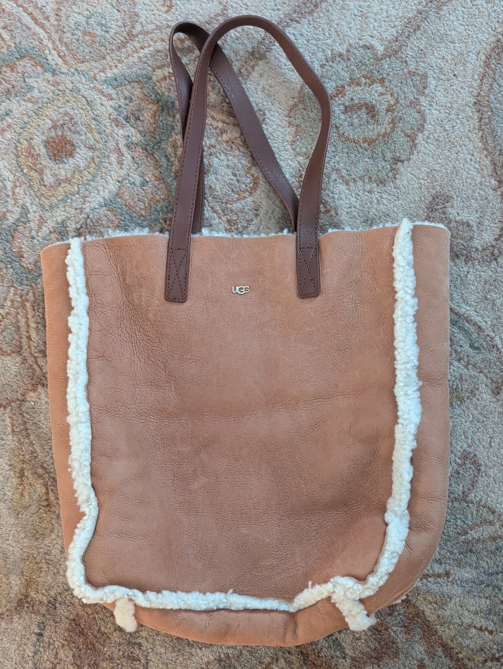 UGG Claire Chestnut Suede Shearling Exposed Tote Bag
